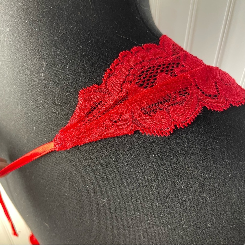 Fredericks of Hollywood Red Sheer Floral Lace Halter Chemise 2X Scalloped Edge - Picture 4 of 9